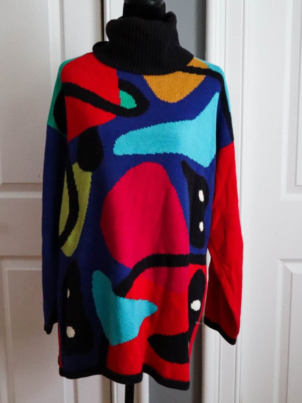 Vtg '90s August Silk Knits Catharine Lover Colorful Graphic Tunic Sweater Sz M